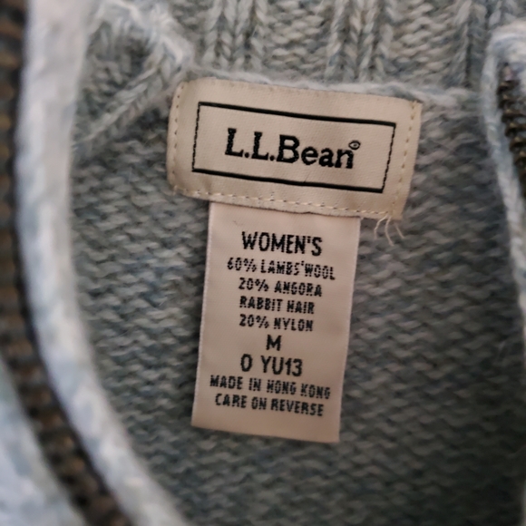L.L.Bean Lambswool Angora Zip Cardigan Sweater Green Mock Neck Women M Soft Cozy - Picture 4 of 6